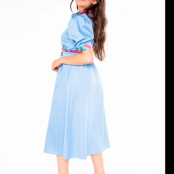 NWT Alden Adair Taylor Dress Roller Skate Puff Sleeve Midi Dress Blue Size Small - Picture 3 of 14